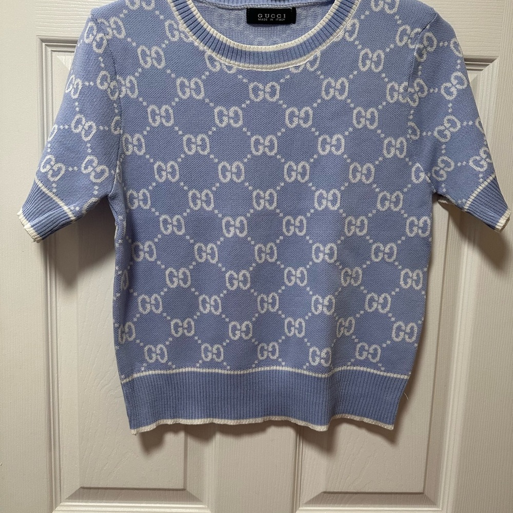 Gucci Women's Light Blue Logo Sweater